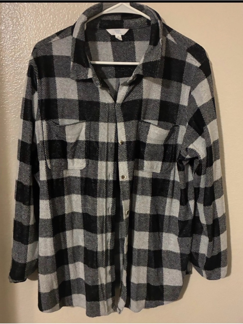 Time and Tru Black and Gray Buffalo Plaid Button-Down Shirt